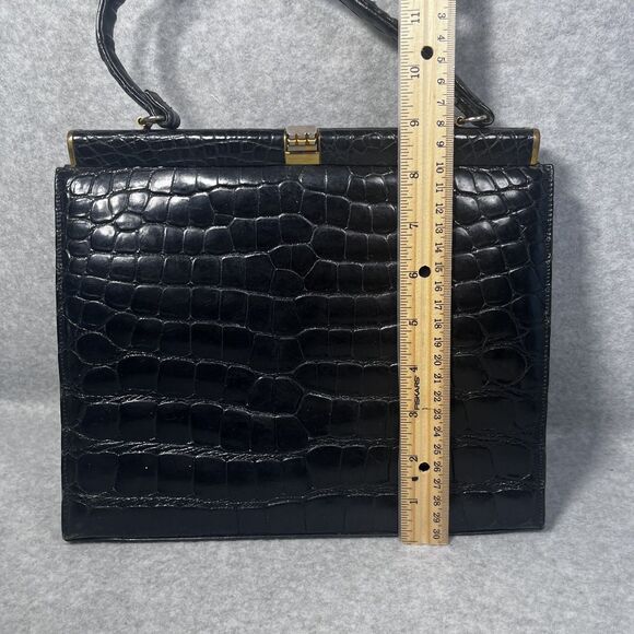Vintage Crocodile Embossed Leather Top Handle Bag Womens Purse 60s Retro USA‎ - Picture 11 of 16